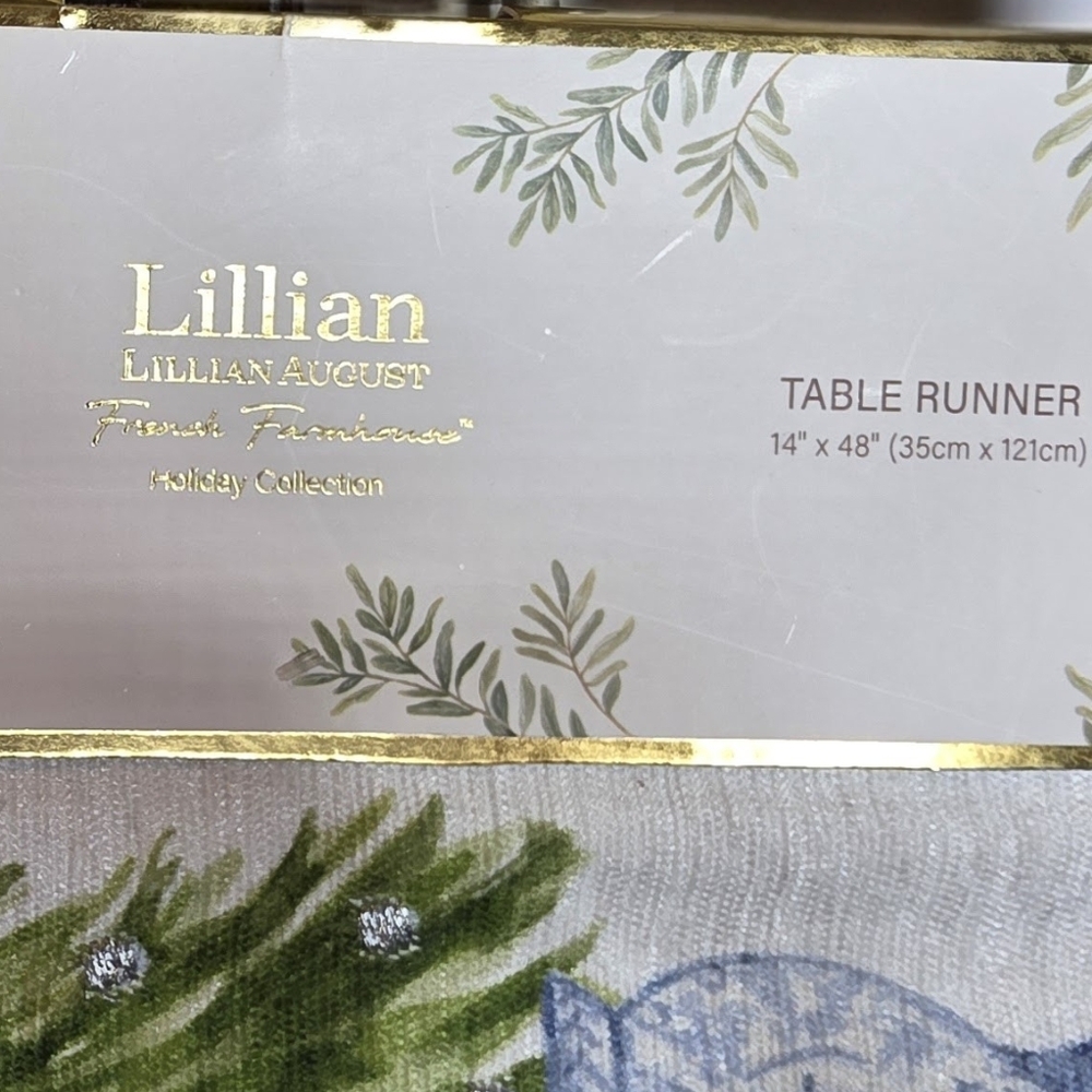 Lillian Christmas Tree Table Runner - Green and Blue - Picture 2 of 3